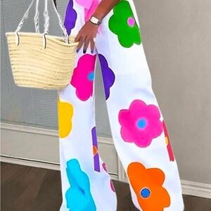 Floral Wide-Leg Pants - Multicolor